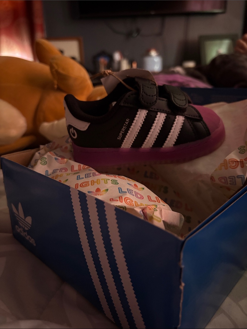 adidas Kids Black & Pink Light-Up Superstar Sneakers